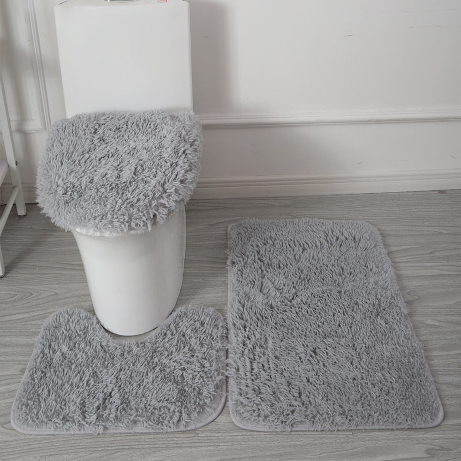 3 Pcs/Set Bathroom Rug Set Contour Bath Rug Toilet Lid Cover Light