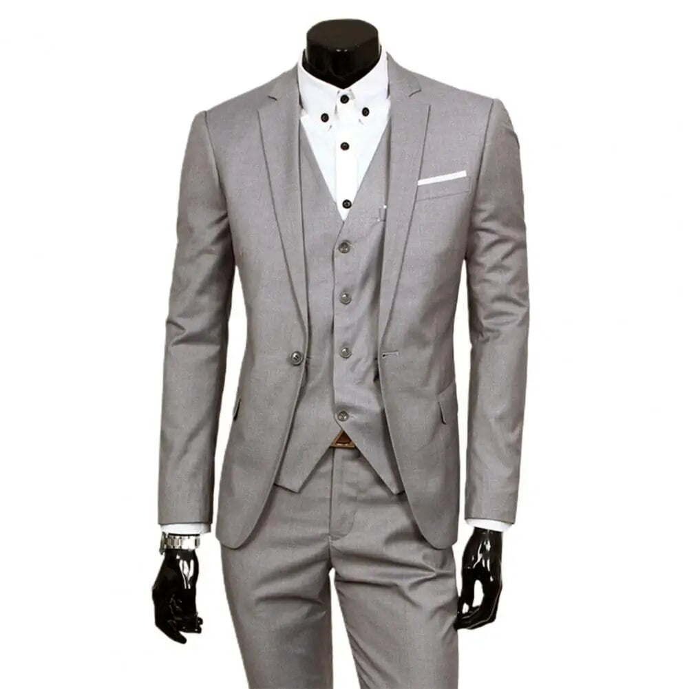 3 Pcs/Set Business Suit 3 Piece Set Slim Fit Zipper Solid Color Men ...