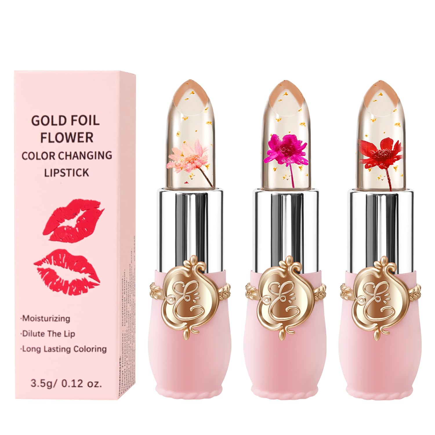 3 Pcs/Set Flower Jelly Lipstick Set Temperature Change Moisturizer Long