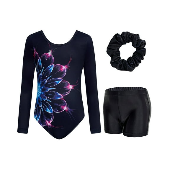 3 Pcs Set Girls Long Sleeve Leotard Criss Cross Dance Dress Ballet Outfits for Gymnastics