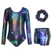 3 Pcs Set Girls Long Sleeve Leotard Criss Cross Dance Dress Ballet Outfits for Gymnastics