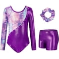 thumbnail image 1 of 3 Pcs Set Gymnastics Leotards for Girls,Long Sleeve Rhinestone Kids Dance Unitards Biketards with Tumbling Dance Shorts, 1 of 13