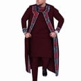 thumbnail image 1 of 3 Pcs Set Long Robe Tops and Trouser Suits African Print Party Wedding African Men Clothing, 1 of 2