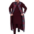 thumbnail image 1 of 3 Pcs Set Long Robe Tops and Trouser Suits African Print Party Wedding African Men Clothing, 1 of 2