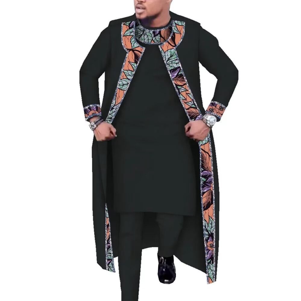 3 Pcs Set Long Robe Tops and Trouser Suits African Print Party Wedding ...