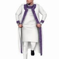 thumbnail image 1 of 3 Pcs Set Long Robe Tops and Trouser Suits African Print Party Wedding African Men Clothing, 1 of 5