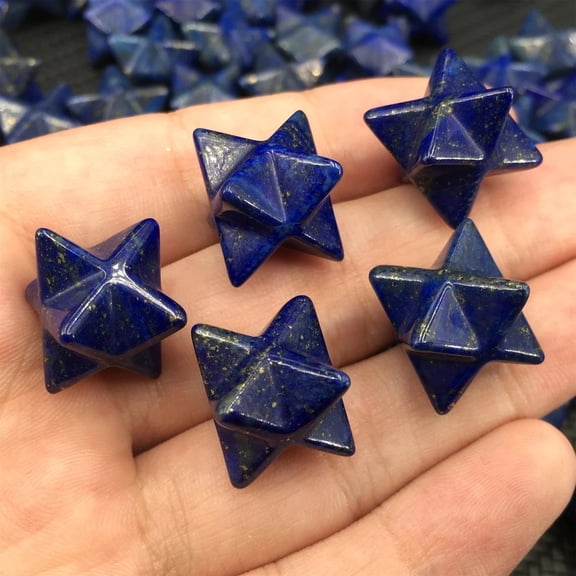 3 Pcs Set Natural Lapis Lazuli Crystal Merkaba Star Pocket Stone, Carved Crystal Star Geometry Eight-Pointed Sacred Star for Meditation Energy Reiki Healing Crystal Gift (3 Pcs Lapis Lazuli Stars)