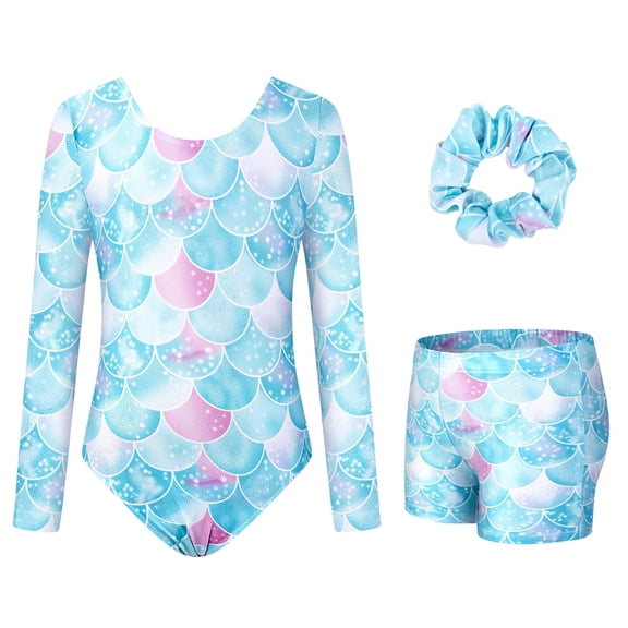 Toddler Gymnastics Leotard 3PC Long Sleeve Sparkly with Shorts for Tumbling Outfits Gymnastics Gifts for Girls Size 3-12 Green
