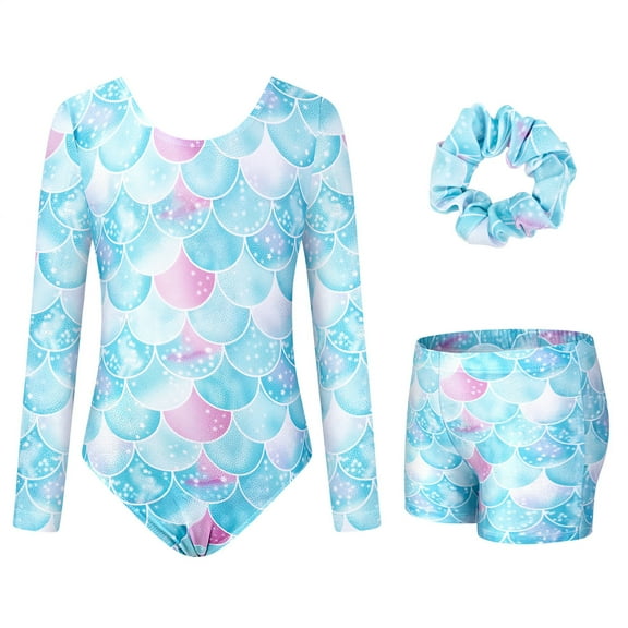 3 Pcs Set Sparkle Gymnastics Leotards for Girls Long Sleeve Gymnastics Clothes