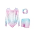 thumbnail image 1 of Girl Gymnastic Clothes 3PC Long Sleeve Sparkly with Shorts for Tumbling Outfits Dance Gymnastics Gifts for Girls Size 3-12 Fish Scale Pink, 1 of 8