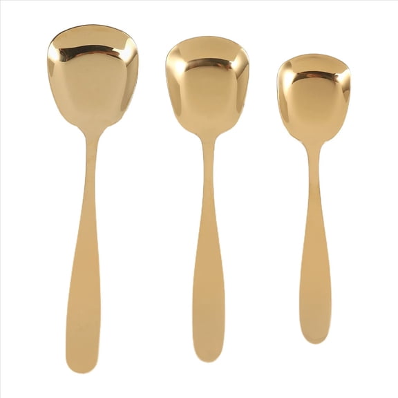 3 Pcs/Set Stainless Steel Flat Spoons Chinese Silver Soup Coffee Tea Dinner Gold Spoon Sets Kitchen Accessories-Gold