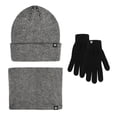 thumbnail image 1 of 3 Pcs/Set Winetr Hat Scarf Gloves Set Unsiex Solid Color Striped Thick Warm Elastic Anti-slip Neck Head Hands Protection Cozy Windproof Outdoor Cycling Cap Neck Warmer Gloves Set, 1 of 8