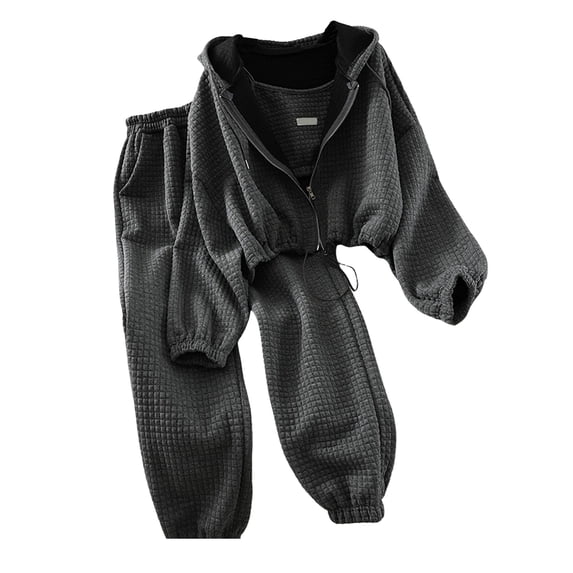 3 Pcs/Set Women Hooded Coat Vest Pants Suit Zip-up Rhinestone Long Sleeve Drawstring Hem Hoodie Elastic Waist Ankle-banded Trousers Winter Daily Wear Tracksuit