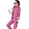 thumbnail image 1 of 3 Pcs/Set Women Waistcoat Hoodie Pants Set Zip-up Padded Coat Embroidery Hooded Long Sleeves Top Elastic Waist Trousers Winter Tracksuit Sport Clothes, 1 of 8