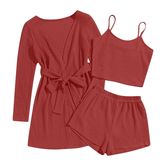 3 Pcs Sets Loungewear for Womens Drawstring Elastic Waist Nightgown Spaghetti Strap Sleeveless Shirts Pajama Top Stretch Elastic Waist Boxer Shorts Summer Sets Women 3 Piece Sleepwear