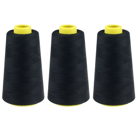 3 Pcs Sewing Thread Kit, 2300 Yards Serger Threads Cones Spools, Prewound Bobbins, Spool Polyester Thread for Sergers Machine and Overlock Quilting Sewing Machine, Black