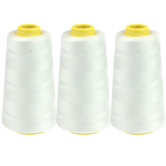 3 Pcs Sewing Thread Kit, 2300 Yards Serger Threads Cones Spools, Prewound Bobbins, Spool Polyester Thread for Sergers Machine and Overlock Quilting Sewing Machine, White