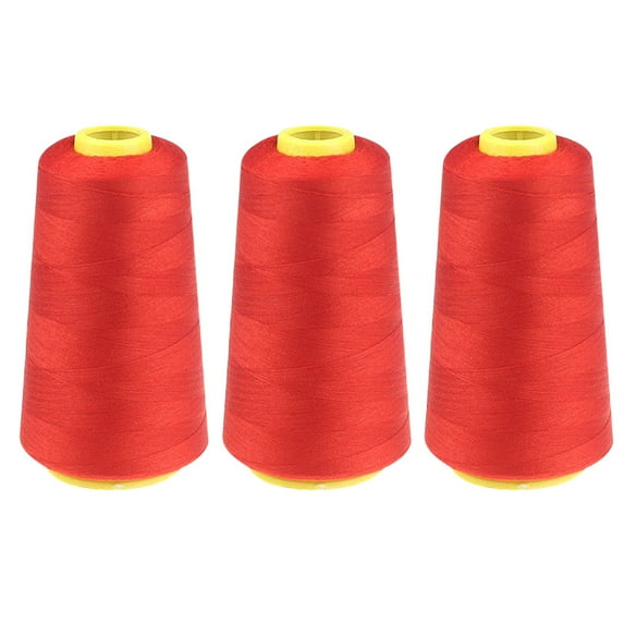 3 Pcs Sewing Thread Kit, 2300 Yards Serger Threads Cones Spools, Prewound Bobbins, Spool Polyester Thread for Sergers Machine and Overlock Quilting Sewing Machine, Red