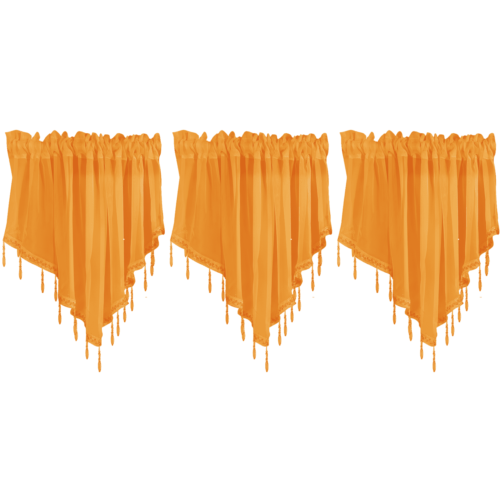 3 Pcs Sheer Triangle Window Valance Curtains, 51.2 x 23.6 in Rod Pocket Valances for Small Kitchen Bathroom Windows, Lightweight Polyester Beaded Decor Set