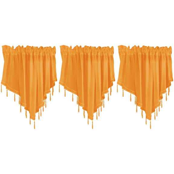 3 Pcs Sheer Triangle Window Valance Curtains, 51.2 x 23.6 in Rod Pocket Valances for Small Kitchen Bathroom Windows, Lightweight Polyester Beaded Decor Set