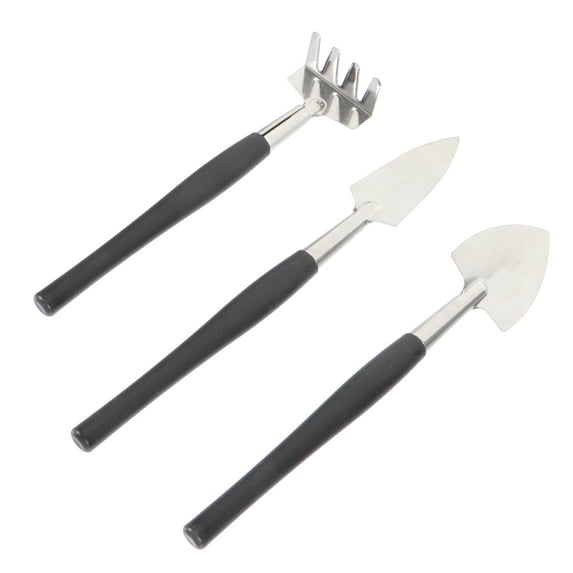 3-Piece Black Stainless Steel Gardening Tools Set with Ergonomic Handles for Easy Garden Use and Plant Care