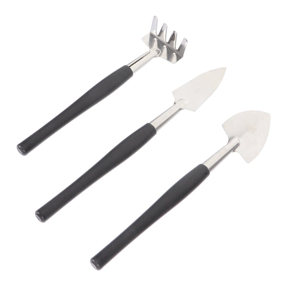 3-Piece Black Stainless Steel Gardening Tools Set with Ergonomic Handles for Easy Garden Use and Plant Care