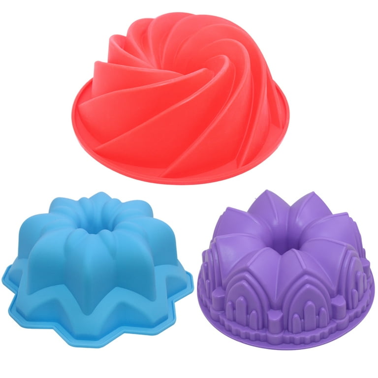 3 Pcs Silicone Cake Bread Baking Molds, AIFUDA Large Swirl Cake Mold Castle  Cake Mold and Double Flower Cake Mold for Birthday Party DIY