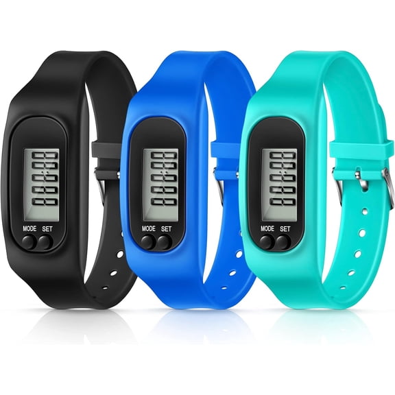 3 Pcs Silicone Fitness Tracker Bracelet - Walking Running Pedometer with Step & Calorie Counter for Men, Women, Kids (Black, Blue, Green)-yj
