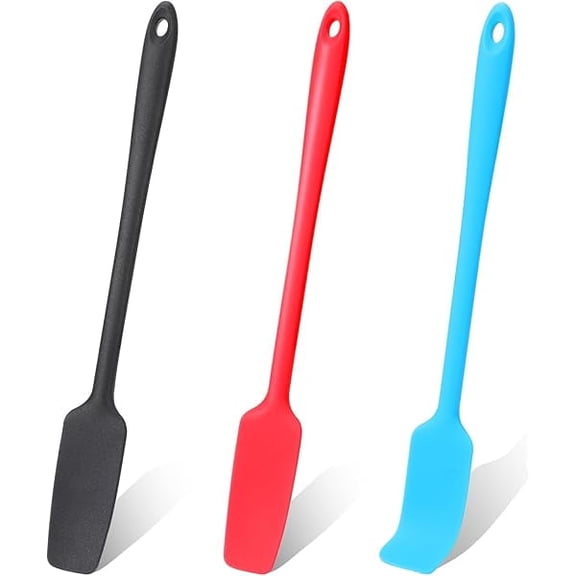 3 Pcs Silicone Jar Spatulas with Long Handle, Jam Spreader Rubber Spatula Heat Resistant Non-Stick Silicone Scraper Small Spatulas for Baking and Cake Icing Kitchen Use, 3 Color