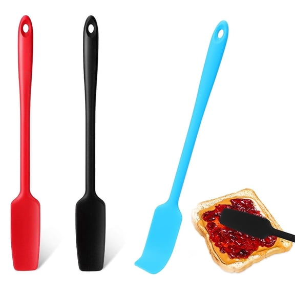3 Pcs Silicone Jar Spatulas,Long Handle Jar Spatulas,Heat Resistant Silicone Spatula,Non-stick Rubber Spatula Small Silicone Spatula for Jars Blenders Cooking Baking Mixing (Mixed)