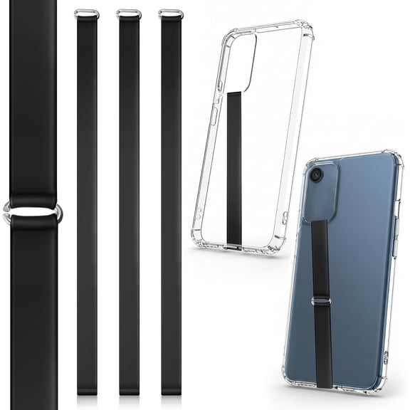 3 Pcs Silicone Phone Grip Anti Slip Finger Loop Holder Strap Flexible Elastic Universal Phone Loops Back of Cell Phones Case Closures for Travel Office Shopping (Black)