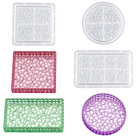 3 Pcs Silicone Tray Molds For Resin, Diamond Pattern, Round Square Rectangular, Epoxy Mold DIY, Jewelry Trinket Container Mold, Resin Casting, Concrete, Candle Holder