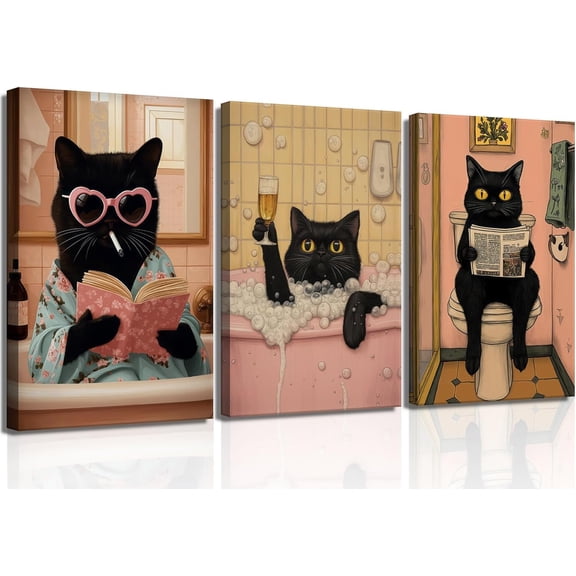 3 Pcs Silly Goose Pink Bathroom Canvas Wall Art Cute Animal Wall Decor Pictures Funny Kids Washroom Poster Prints for Family Bathroom Children Restroom Decorations Ready to Hang