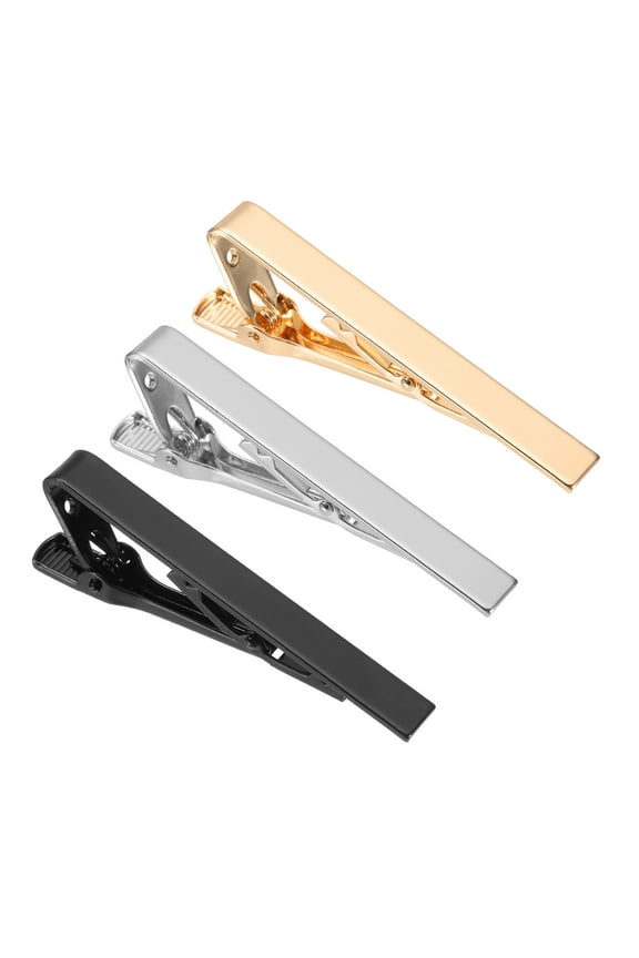 3 Pcs Skinny Tie Clips for Men, Copper Suit Tie Clips Men Tie for Father, Husband, Lover(Gold/Silver/Black, Glossy)