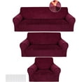 thumbnail image 1 of 3 Pcs Slipcover Set for Couch Furniture Covers for Sofa Loveseat Couch Arm Chair, Form Fit Stretch, Wrinkle Free, Furniture Protector(Burgundy,Velvet), 1 of 14