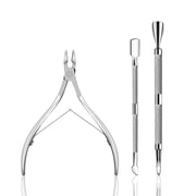 Pinkiou 3 Pcs Cuticle Remover Kit - Professional Cuticle Trimmer with Pusher & Remover Stainless Steel Manicure Pedicure Tool Set, Silver Cuticle Nippers