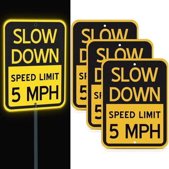 3 Pcs Slow Down Speed Limit Safety Signs 16.5 x 12 Inches, Reflective Thickened Aluminum with Ink Rust Resistant UV Protected and Weatherproof Easy Mounting Outdoor Use (15 MPH)