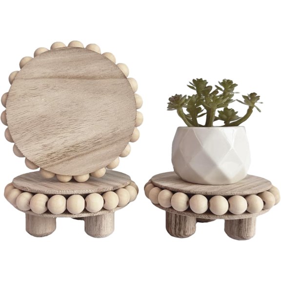 3 Pcs Small Wood Risers for Display,Mini 4 Inch Wooden Round Riser Famrhouse Pedestal Decor Succulent Potted Beaded Stand for Table Tiered Trays Home Kitchen Decoration (Mini Light Brown-3pack)
