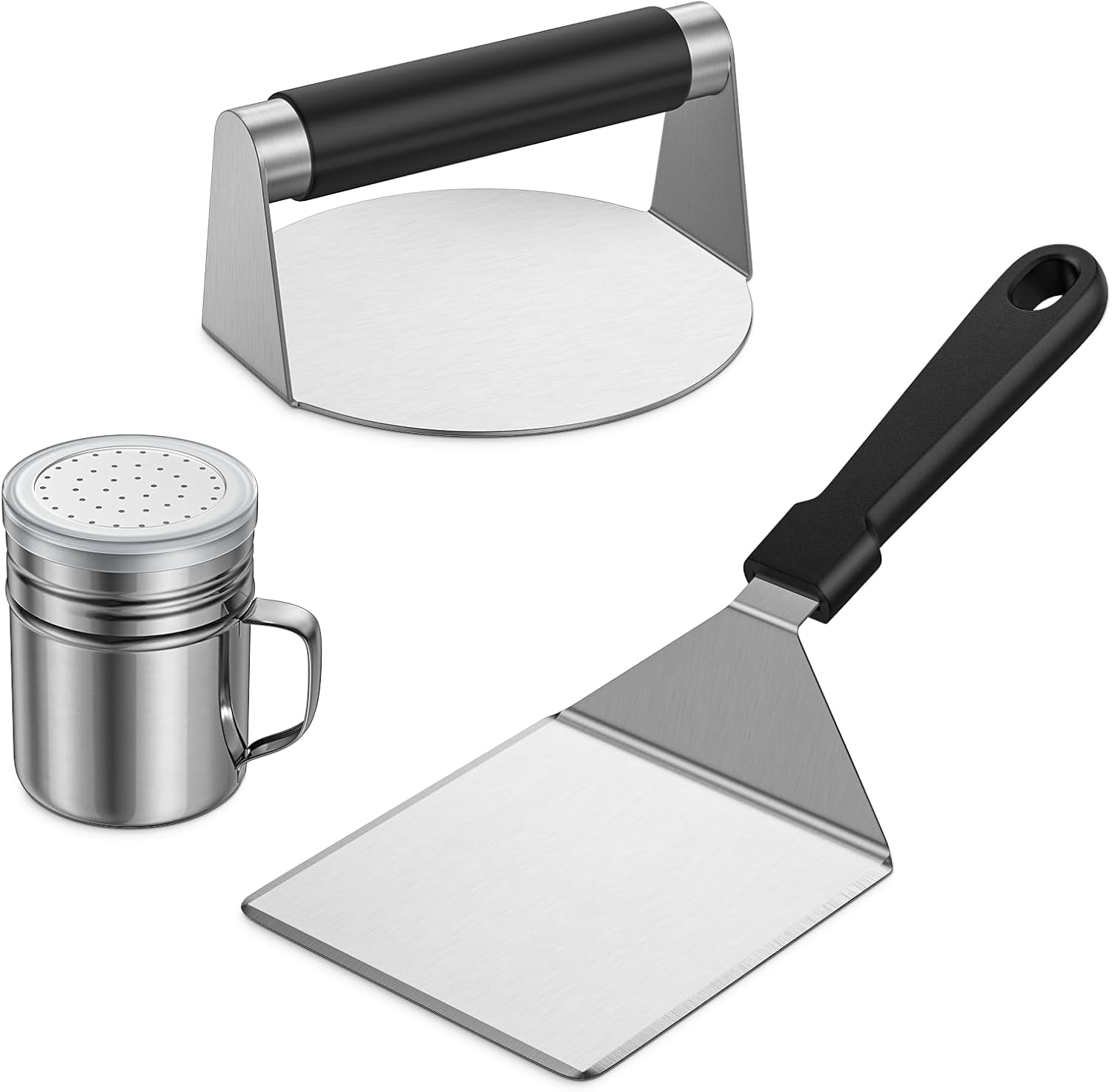 3 Pcs Smash Burger Press Kit Stainless Steel 6 Inch Spatula Seasoning Shaker Replacement Compatible With Blackstone Griddle Flat Top
