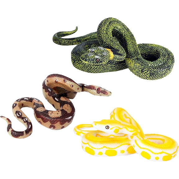 3 Pcs Snake Figurines Set Realistic Hand Painted Scary Python Figures Jungle Wild Animals Figurine for Halloween Prank Props Garden Decoration