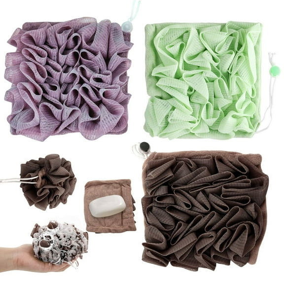 3 Pcs Soap Bar Loofah, 2 in 1 Bar Soap Loofah Pouch Can Hold Soap Effective Exfoliation for Bathing (Khaki + Coffee + Pink)