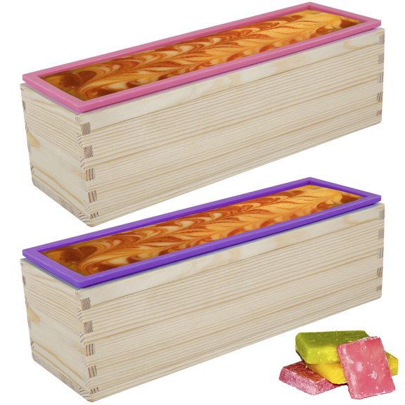 3 Pcs Soap Molds 47oz Rectangular Soap Loaf Mold Flexible Silicone Soap Making Molds Kit with Wood Box Non Stick Soap Silicone Mold for Homemade Soap Making DIY Craft