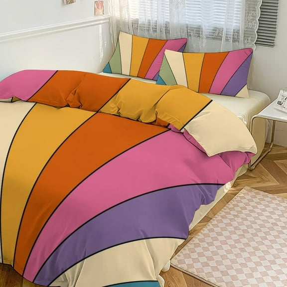 3 Pcs Soft Bedding Set, Includes 1 Duvet Cover with Zipper And 2 Pillow Shams,70s Retro Gallery Twin(86"x70")