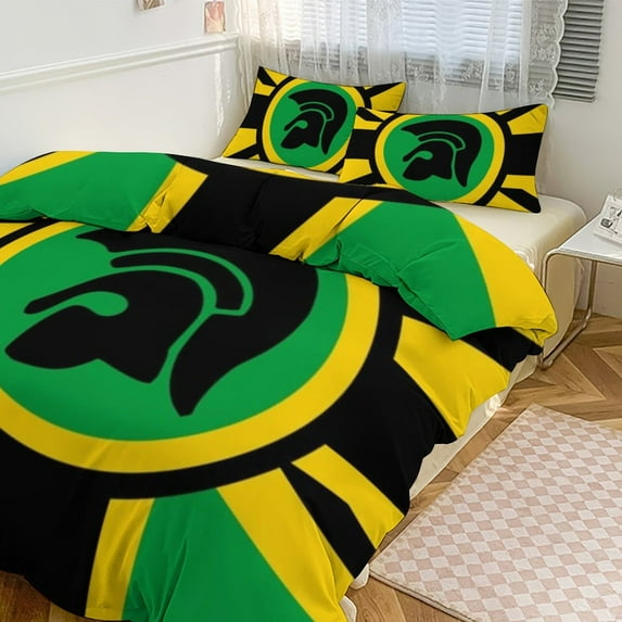 3 Pcs Soft Bedding Set, Includes 1 Duvet Cover with Zipper And 2 Pillow Shams,A Trojan Uk Flag in The Colors of Jamaica Queen(90"×90")
