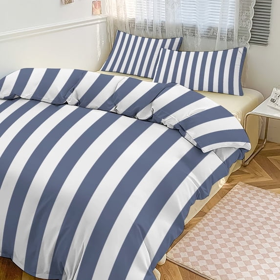 3 Pcs Soft Bedding Set, Includes 1 Duvet Cover with Zipper And 2 Pillow Shams,Aesthetic Distant Blue And White Vertical King(102"×90")