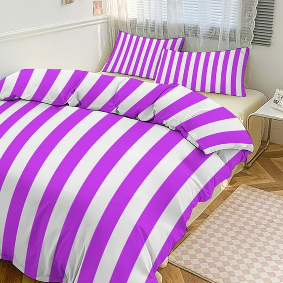 3 Pcs Soft Bedding Set, Includes 1 Duvet Cover with Zipper And 2 Pillow Shams,Aesthetic Purple And White Vertical Twin(86"x70")