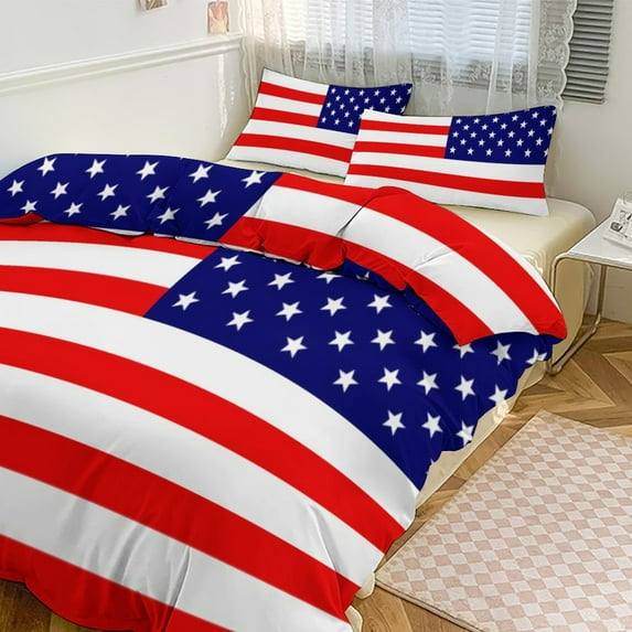 3 Pcs Soft Bedding Set, Includes 1 Duvet Cover with Zipper And 2 Pillow Shams,American Flag Full(79"×90")