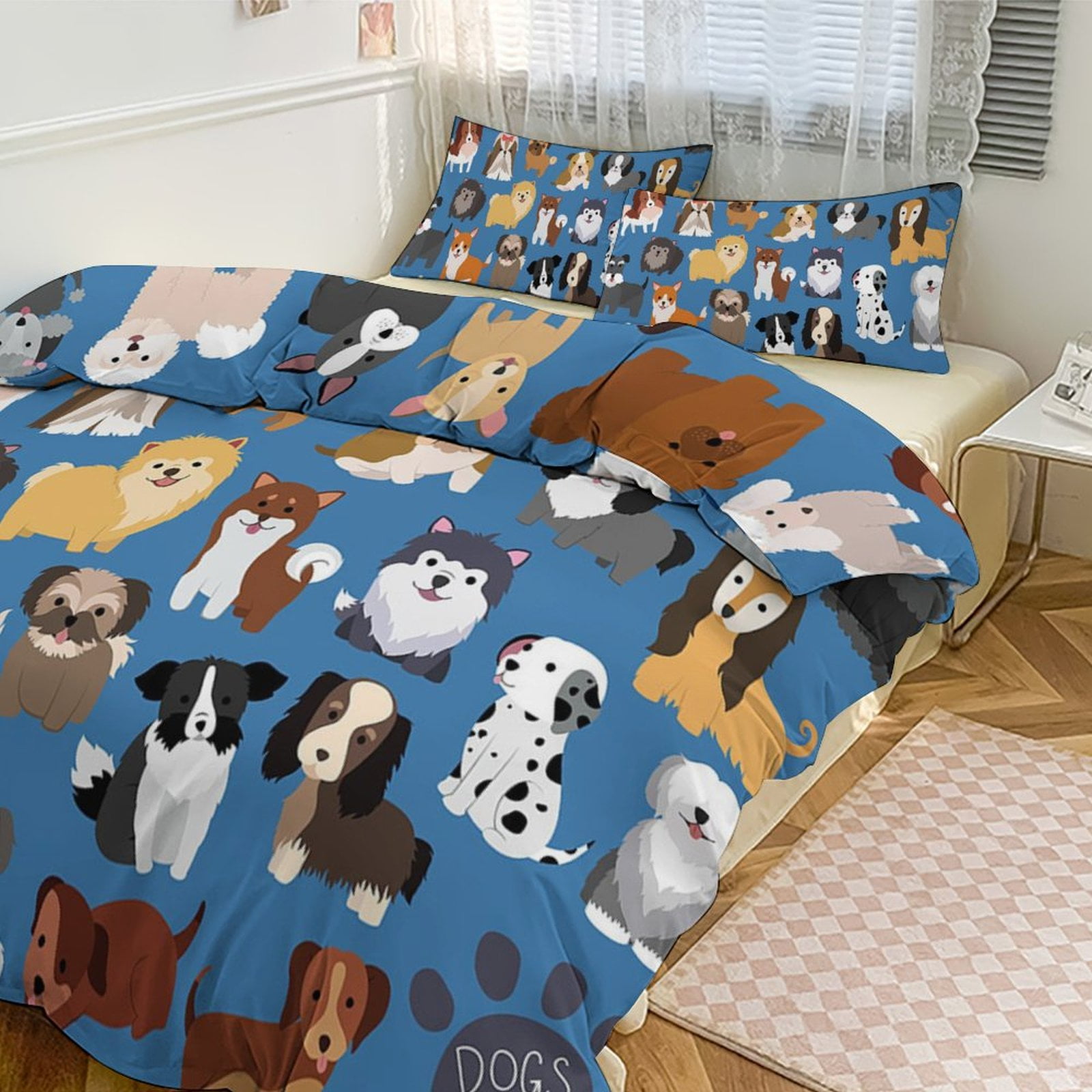 3 Pcs Soft Bedding Set, Includes 1 Duvet Cover with Zipper And 2 Pillow Shams,Animal Dog Cute Paw Print Twin(86"x70")