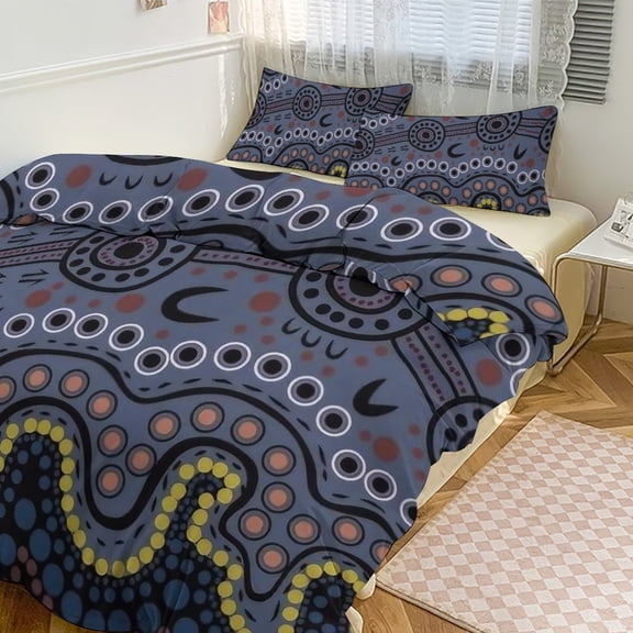 3 Pcs Soft Bedding Set, Includes 1 Duvet Cover with Zipper And 2 Pillow Shams,Australian Aboriginal Patterns Full(79"×90")