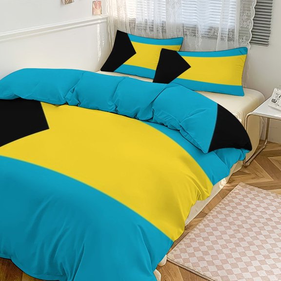3 Pcs Soft Bedding Set, Includes 1 Duvet Cover with Zipper And 2 Pillow Shams,Bahamas Flag King(102"×90")